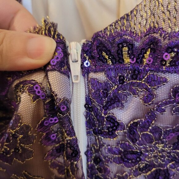 NWT Roberta Off the Shoulder Floral Lace Rhinestone Satin Party Mini Dress Small - Picture 7 of 12